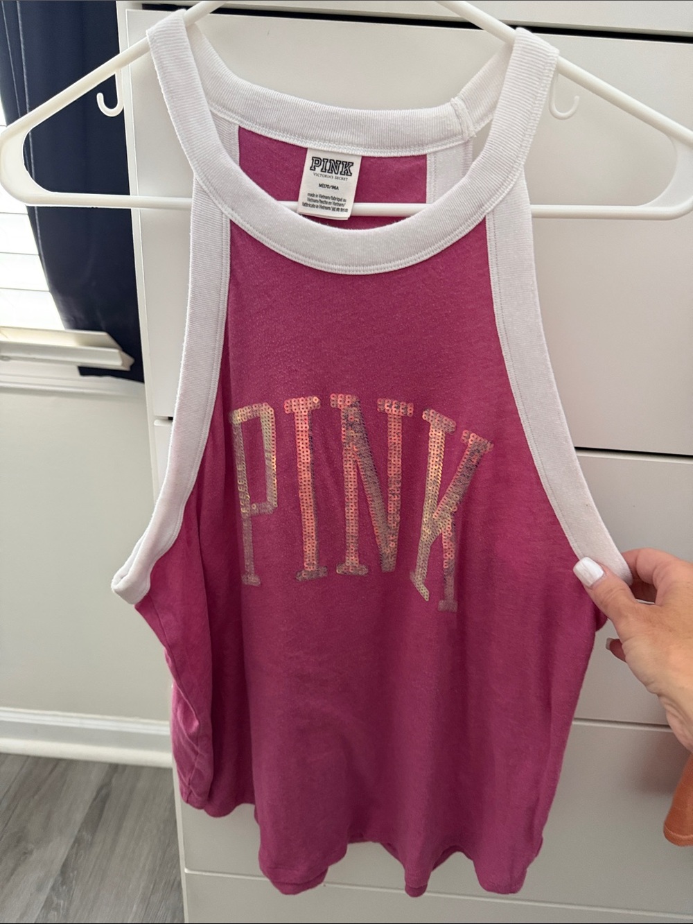 PINK Victoria's Secret Hot Pink Tank with White Trim